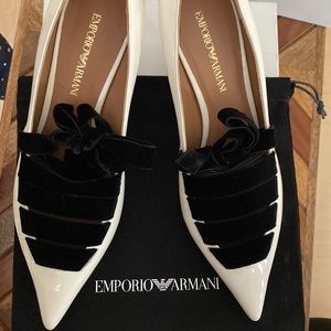 Emporio Armani Décolleté Patent and Velvet Kitten Heels